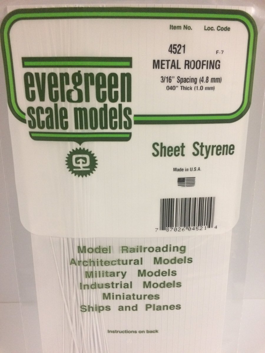 Evergreen 4521 .040" X .1875 Opaque White Polystyrene Standing Seam Roofing - Oakville Model Trains Depot