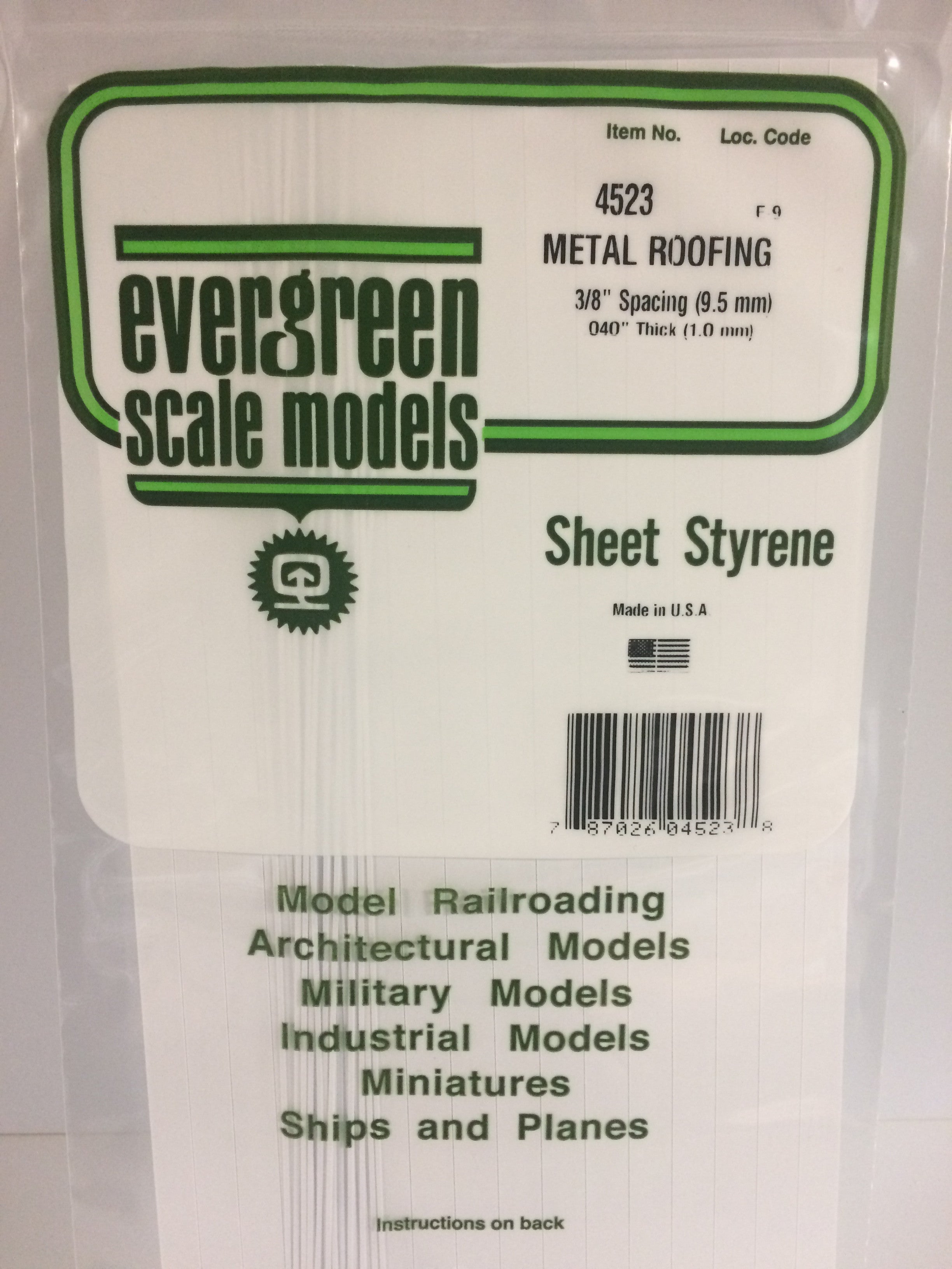 Evergreen 4523 3/8" Standing Seam Roofing 6"x12" Opaque White Polystyrene Sheet (1 pc)