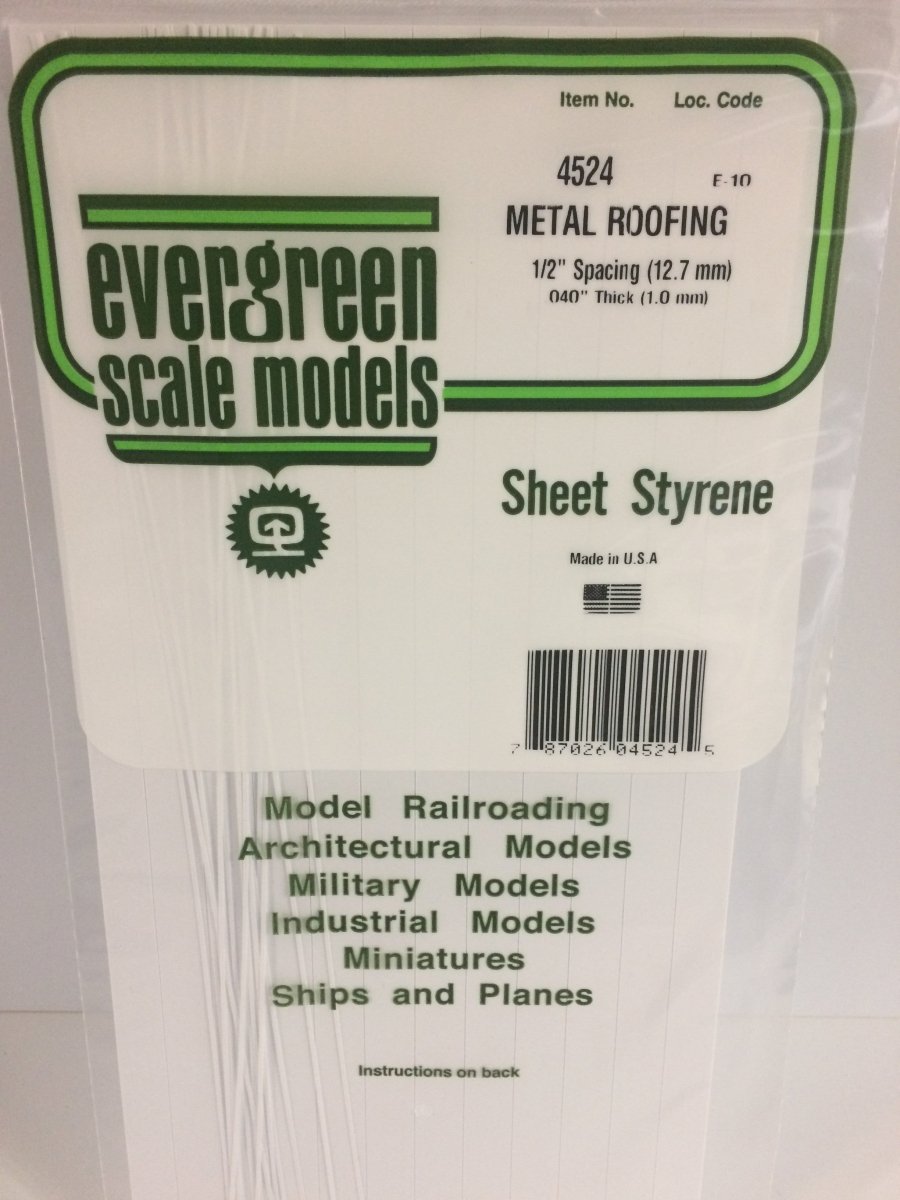 Evergreen 4524 .040" X .500 Opaque White Polystyrene Standing Seam Roofing - Oakville Model Trains Depot