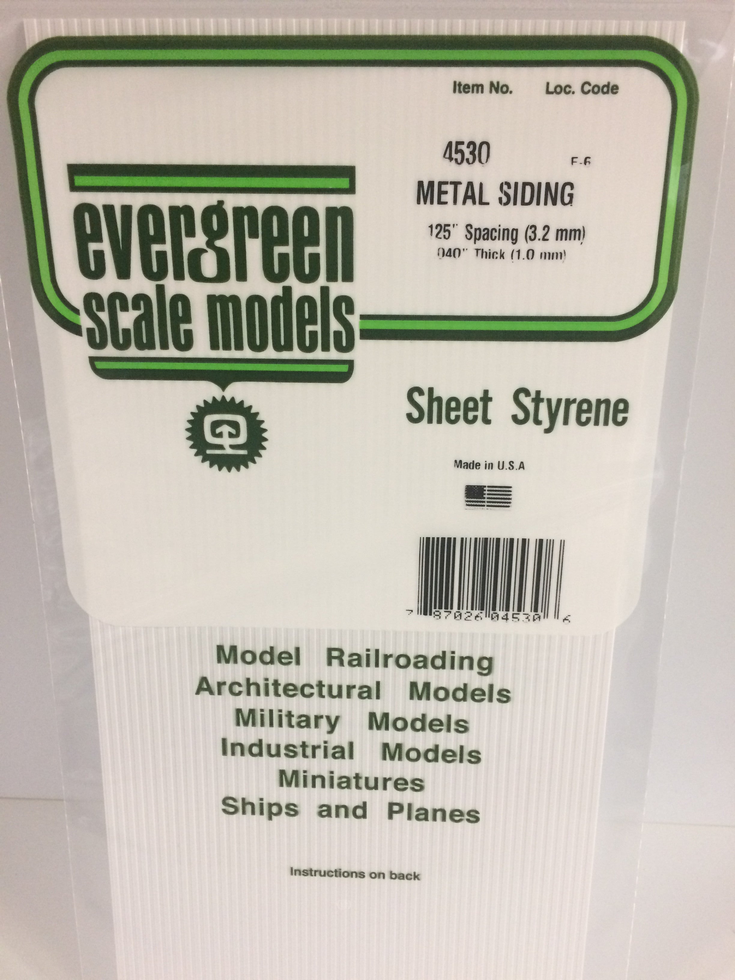 Evergreen 4530 .125" Corrugated Metal Siding 6"x12" Opaque White Polystyrene Sheet (1 pc)