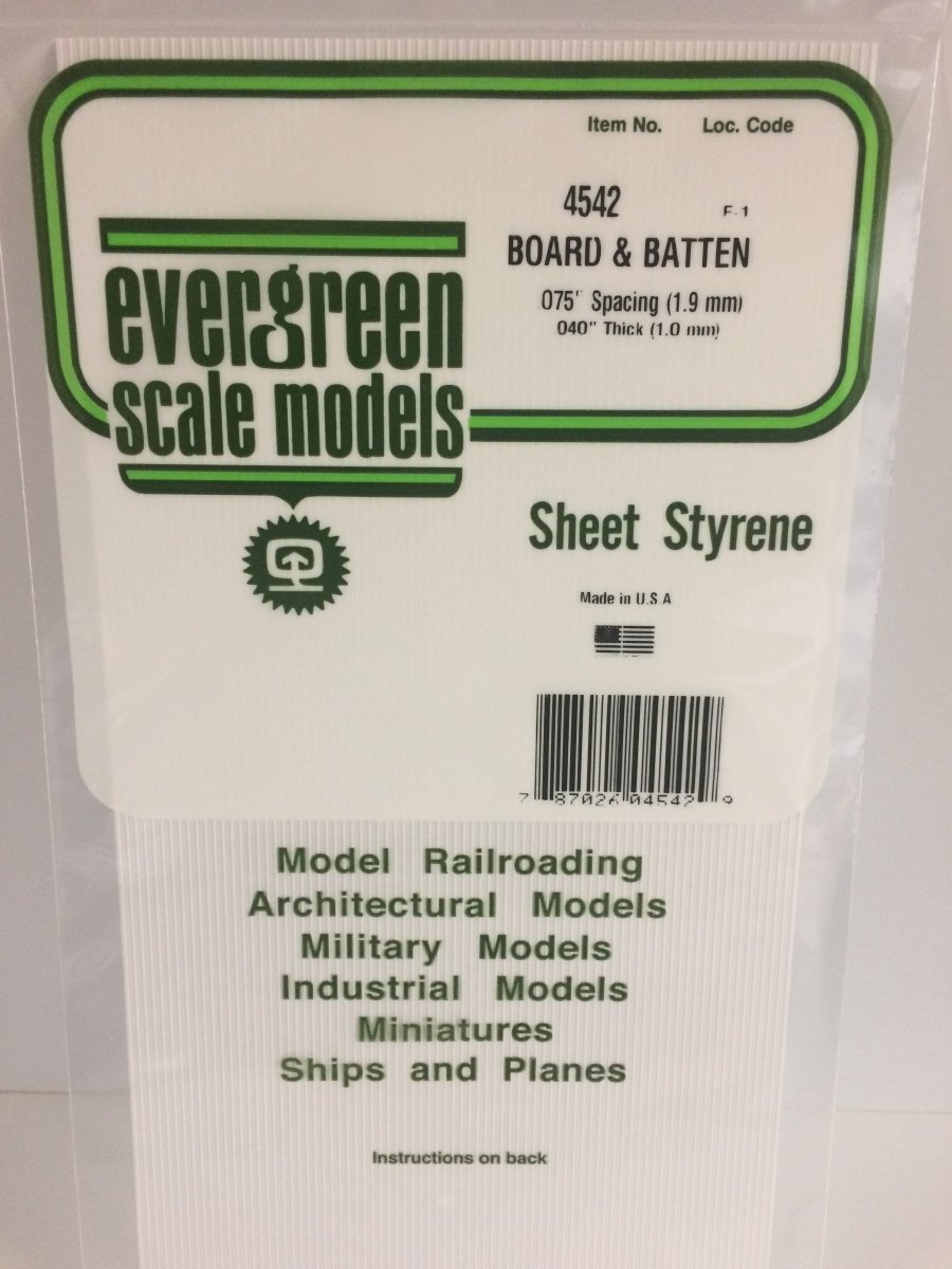 Evergreen 4542 .075" Opaque White Polystyrene Board And Batten Siding - Oakville Model Trains Depot