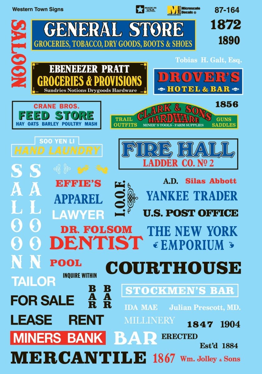 Microscale 60 - 164 N Scale Structure Signs - Western Town Waterslide Decals - Oakville Model Trains Depot