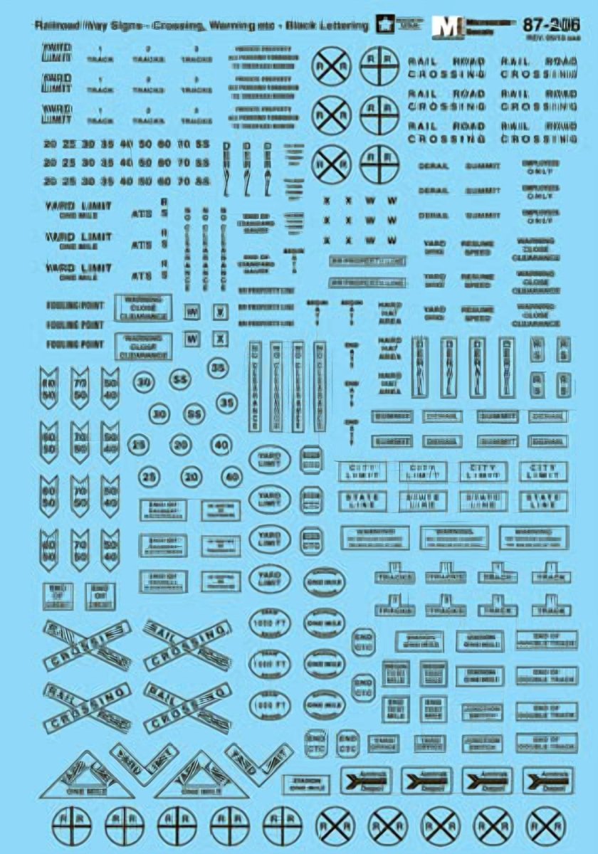 Microscale 60 - 206 N Scale Signs: Railroad Crossbucks, Yard Signs, etc. Waterslide Decals - Oakville Model Trains Depot