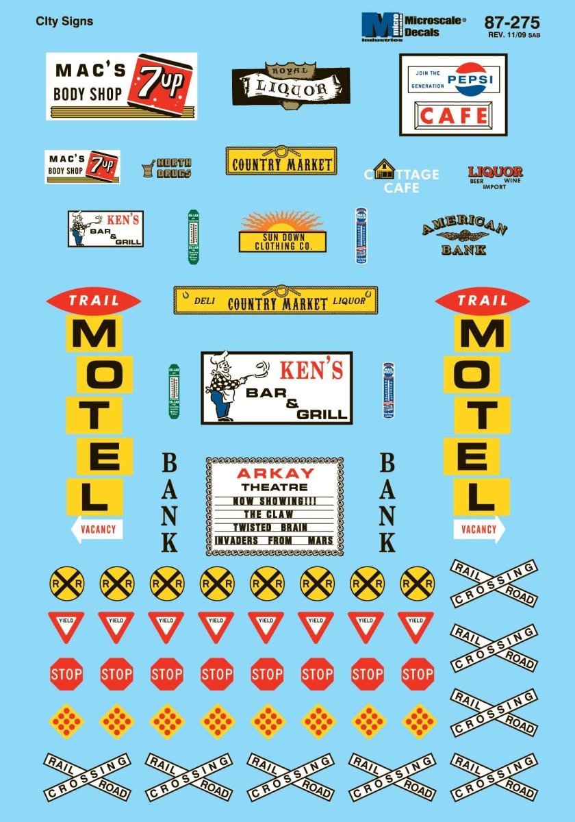 Microscale 60 - 275 N Scale Structure Signs - City Buildings & Railroad Crossings Waterslide Decals - Oakville Model Trains Depot