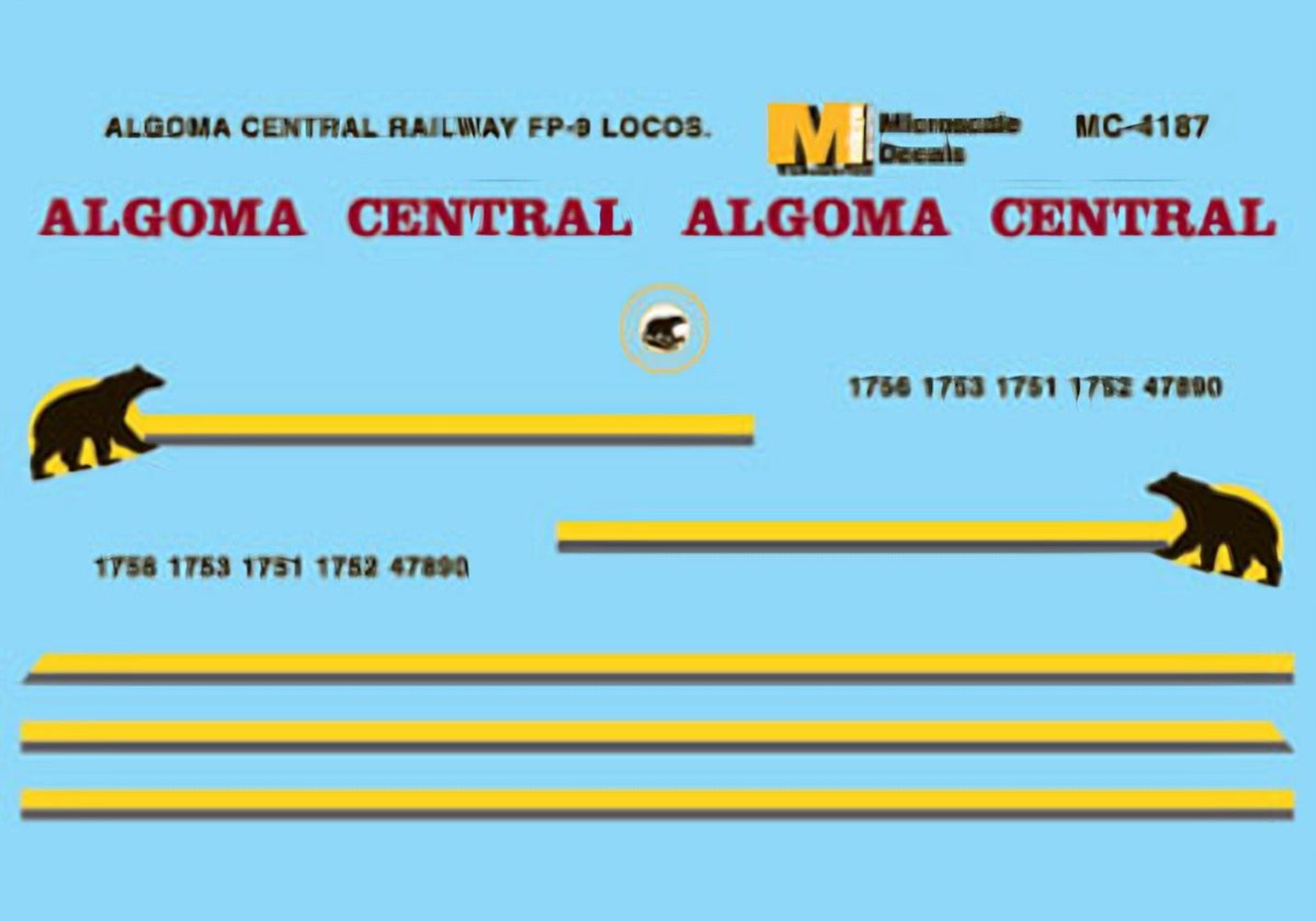 Microscale 60 - 4187 N Scale Algoma Central FP9 Diesels (1995+) Waterslide Decals - Oakville Model Trains Depot