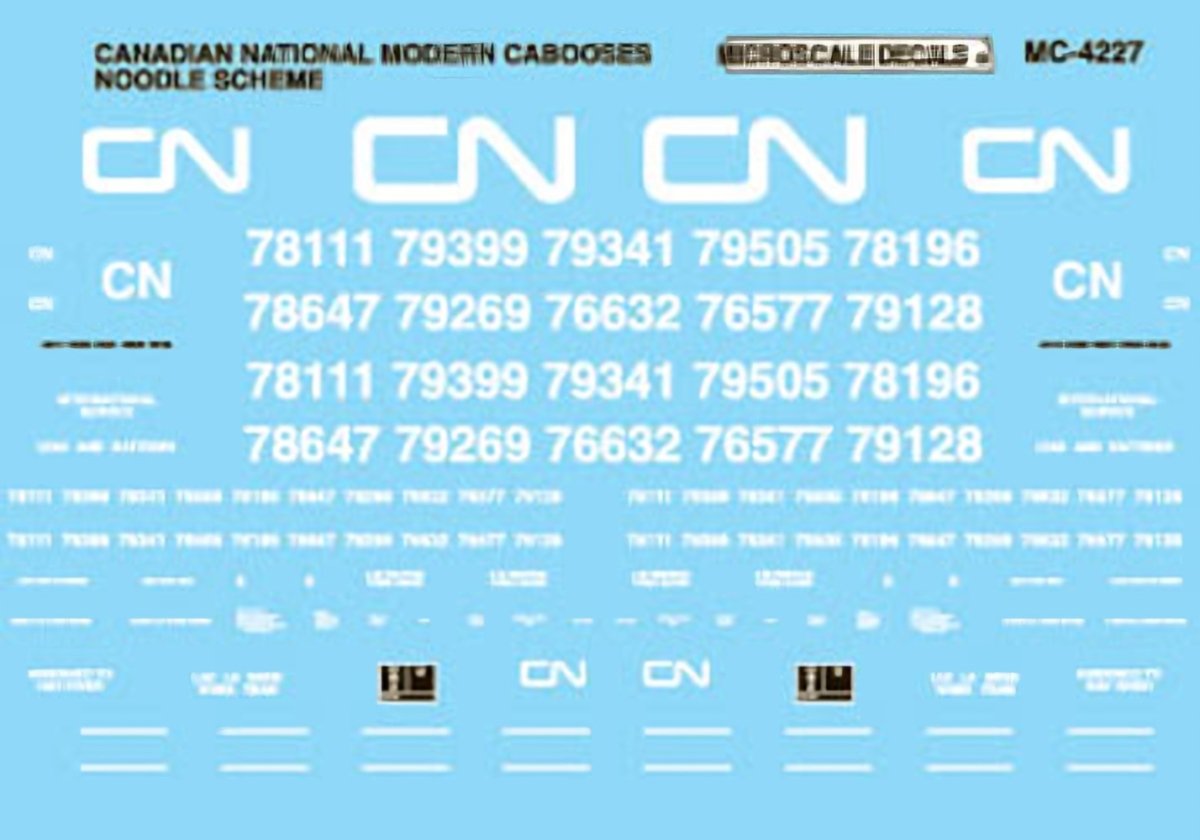 Microscale 60 - 4227 N Scale Canadian National Cabooses (1970+) Waterslide Decals - Oakville Model Trains Depot