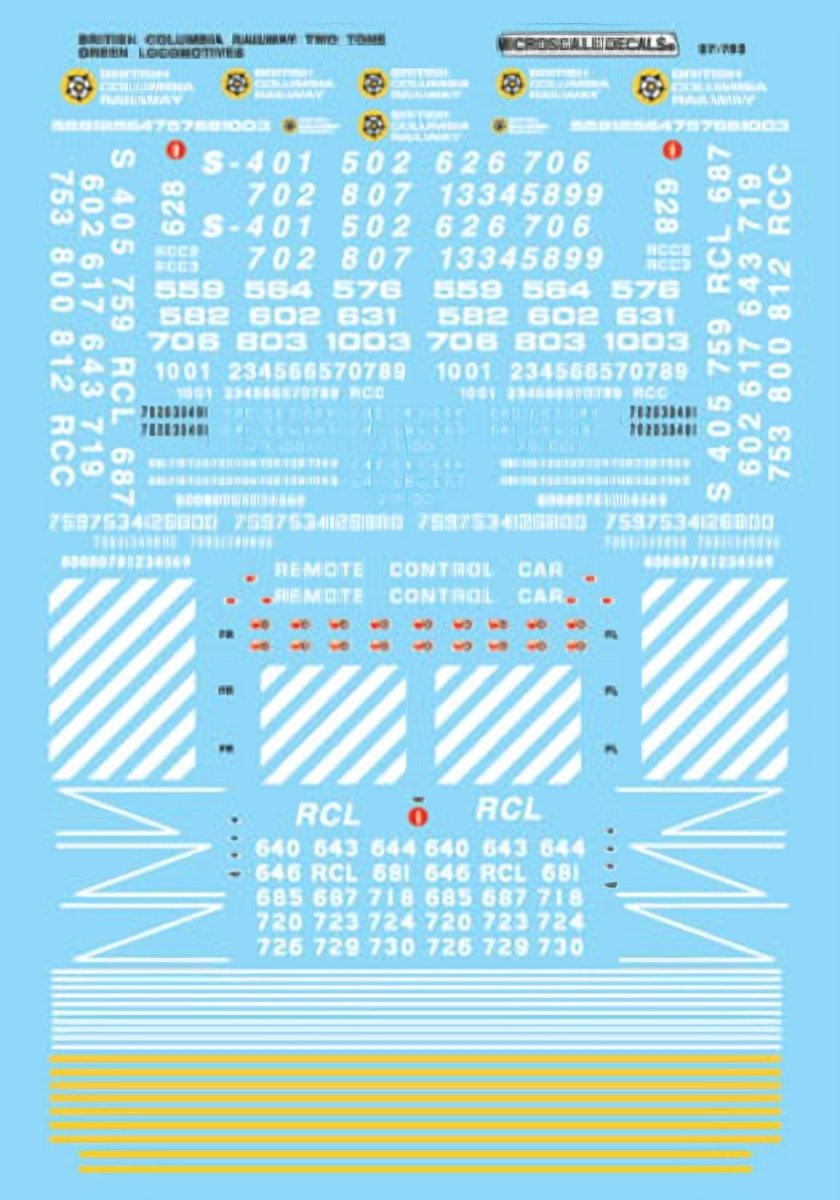 Microscale 60 - 783 N Scale BC Rail Diesels (72 - 84) Waterslide Decals - Oakville Model Trains Depot
