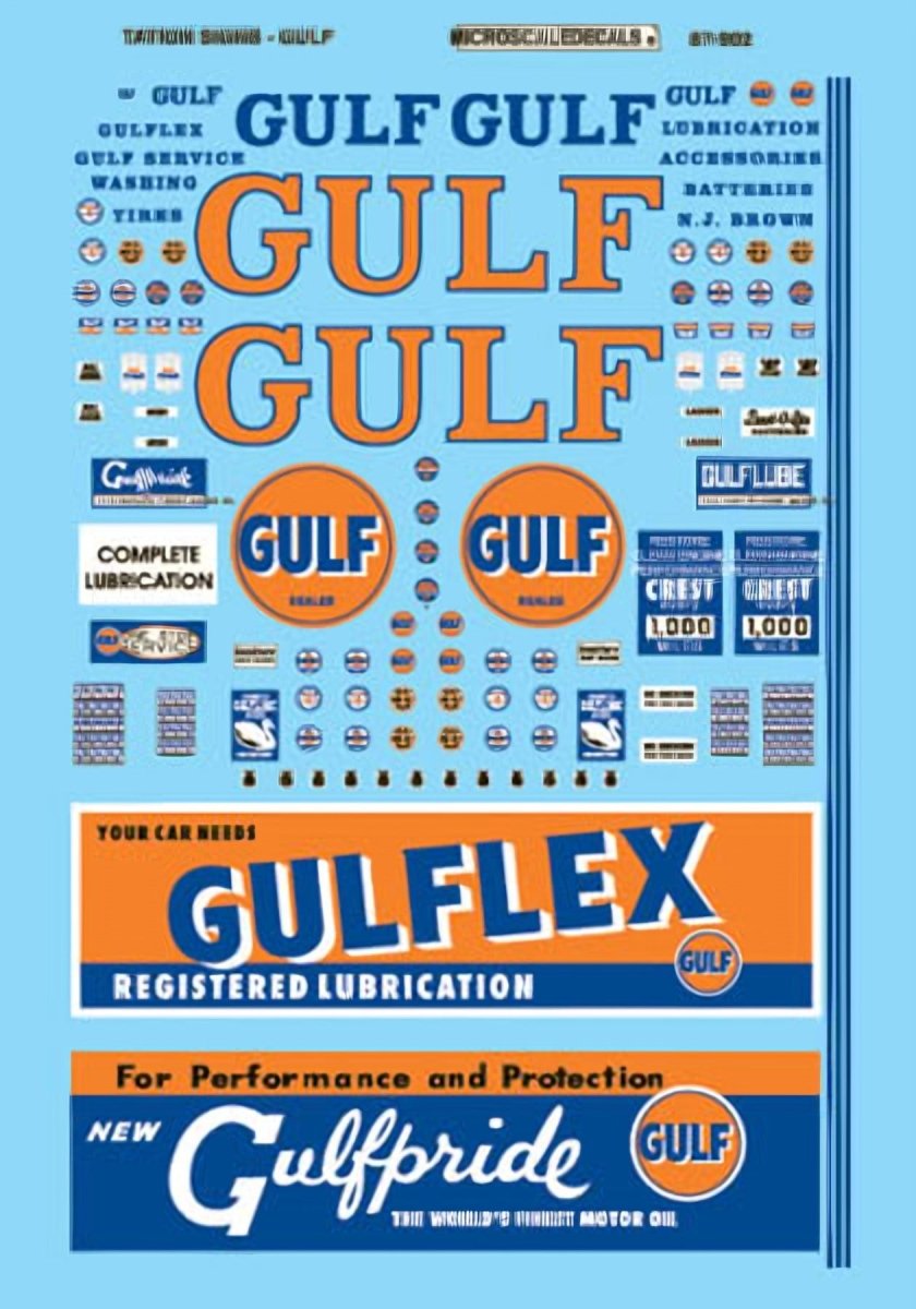 Microscale 60 - 902 N Scale Gulf Service Station Gas Station Signs Waterslide Decals - Oakville Model Trains Depot