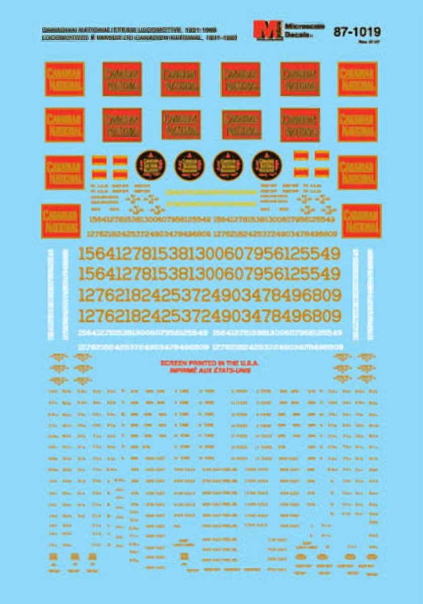 Microscale 87 - 1019 HO Scale Canadian National Steam Locomotives (1931 - 1960) Waterslide Decals - Oakville Model Trains Depot