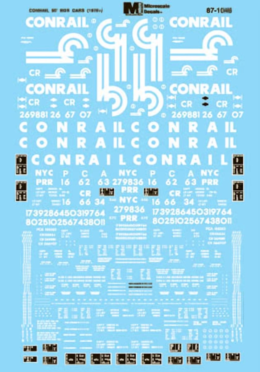 Microscale 87 - 1046 HO Scale Conrail 50 foot Boxcars - Includes PRR & NYC Reporting Marks (1976 - 1992) Waterslide Decals - Oakville Model Trains Depot