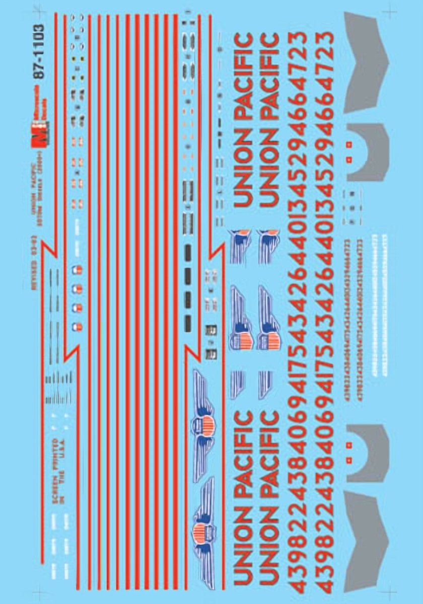 Microscale 87 - 1103 HO Scale Union Pacific SD70M Diesels - Winged Shield (2000+) Waterslide Decals - Oakville Model Trains Depot