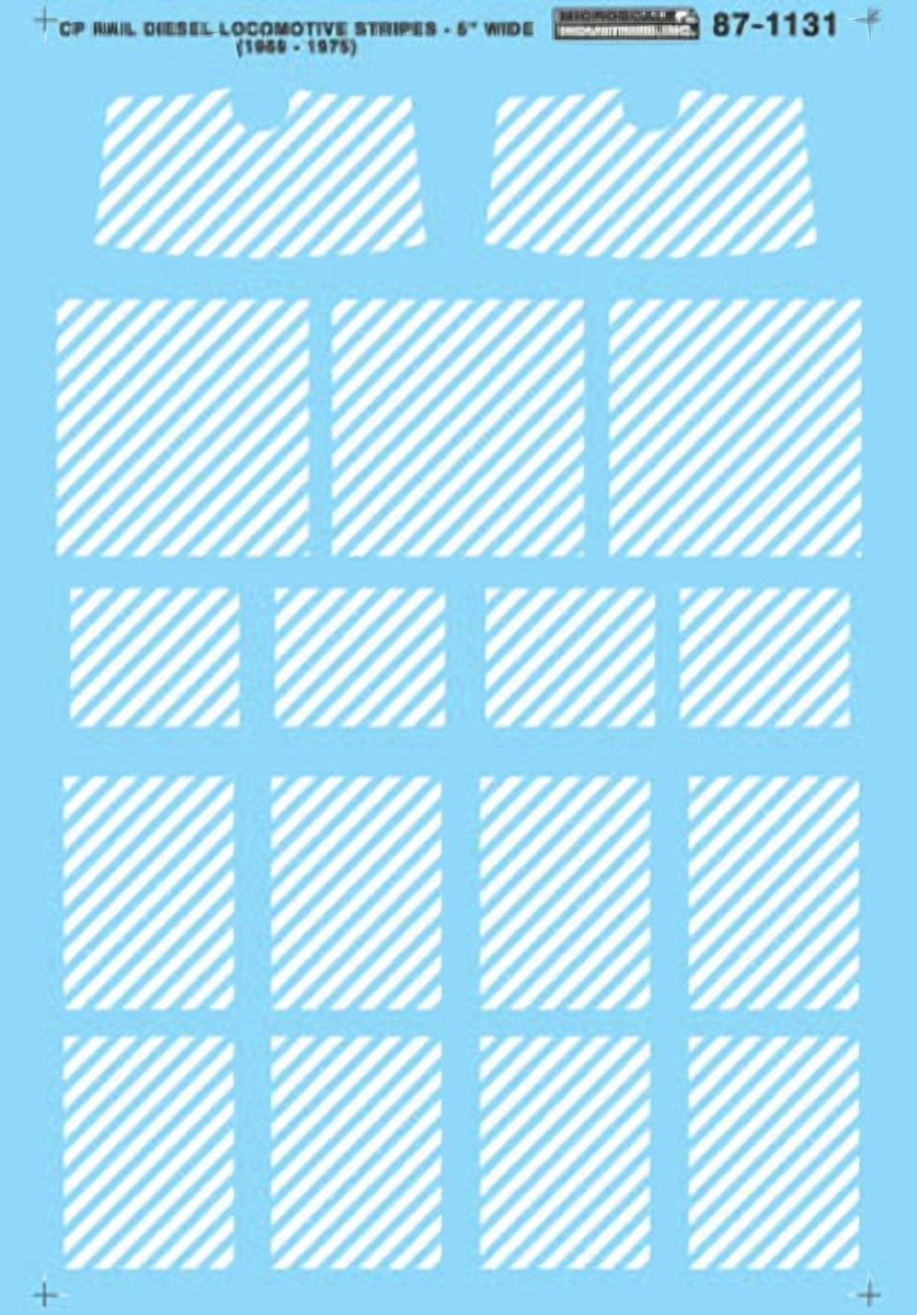 Microscale 87 - 1131 HO Scale CP Rail 5 inch Diesel Nose Stripes (1969 - 1975) Waterslide Decals - Oakville Model Trains Depot