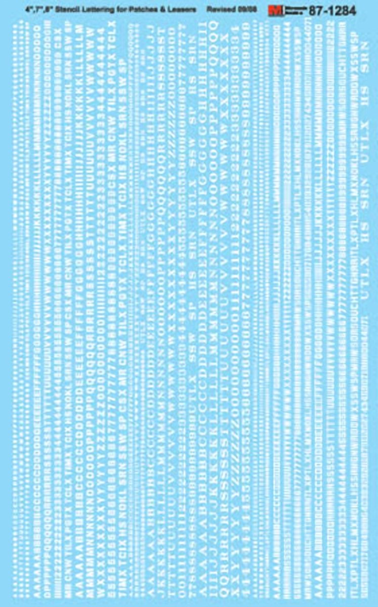Microscale 87 - 1284 HO Scale White 4/7/8 inch Stencil Lettering for Patches & Leasers Waterslide Decals - Oakville Model Trains Depot