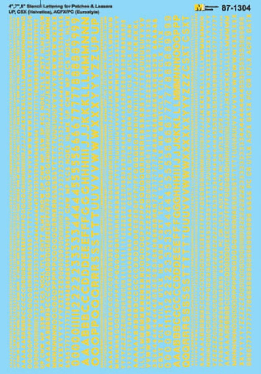 Microscale 87 - 1304 HO Scale Yellow 4/7/8 inch Stencil Lettering for Patches & Leasers Waterslide Decals - Oakville Model Trains Depot