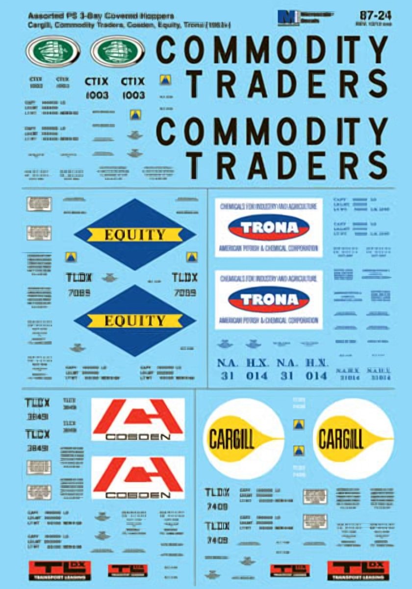 Microscale 87 - 24 HO Scale Assorted Freight Cargill 3 - Bay PS Covered Hoppers (1962+) Waterslide Decals - Oakville Model Trains Depot