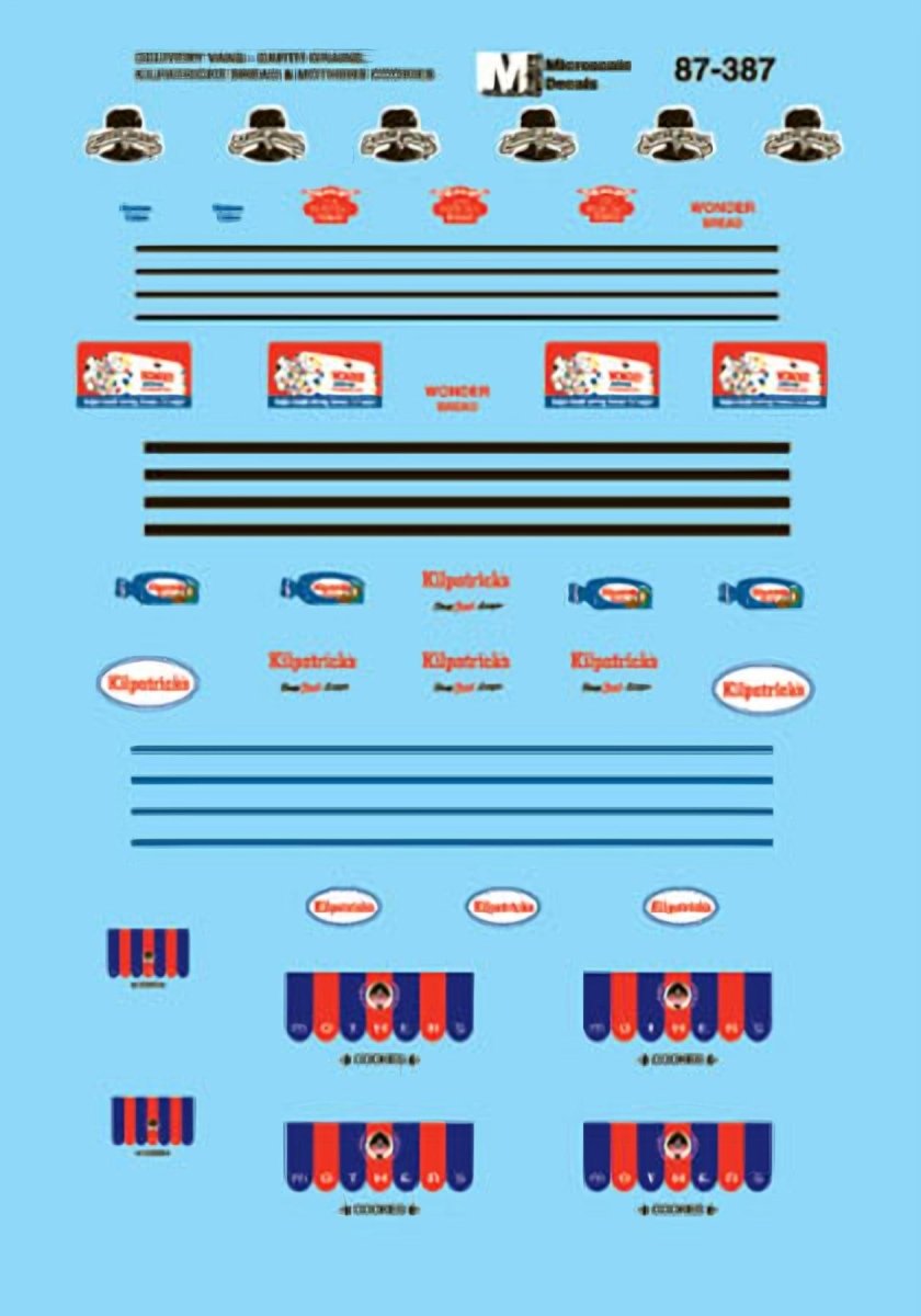 Microscale 87 - 387 HO Scale Bread Delivery Vans - Wonder Bread, Mothers Cookies & More Waterslide Decals - Oakville Model Trains Depot
