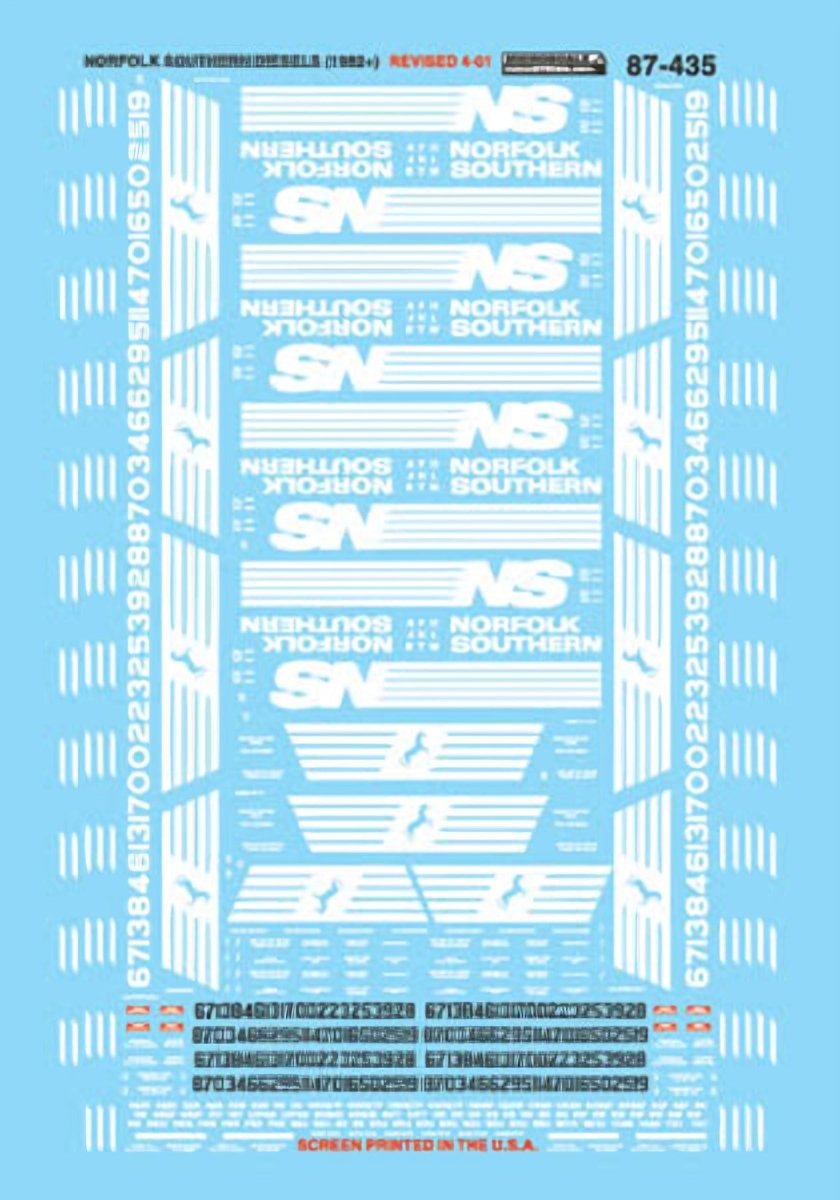 Microscale 87 - 435 HO Scale Norfolk Southern Diesels - Hoods & Switchers (1982 - 2002) Waterslide Decals - Oakville Model Trains Depot