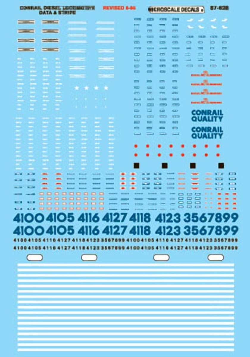 Microscale 87 - 628 HO Scale Conrail Diesel Data & Striping (1987 - 1991) Waterslide Decals - Oakville Model Trains Depot