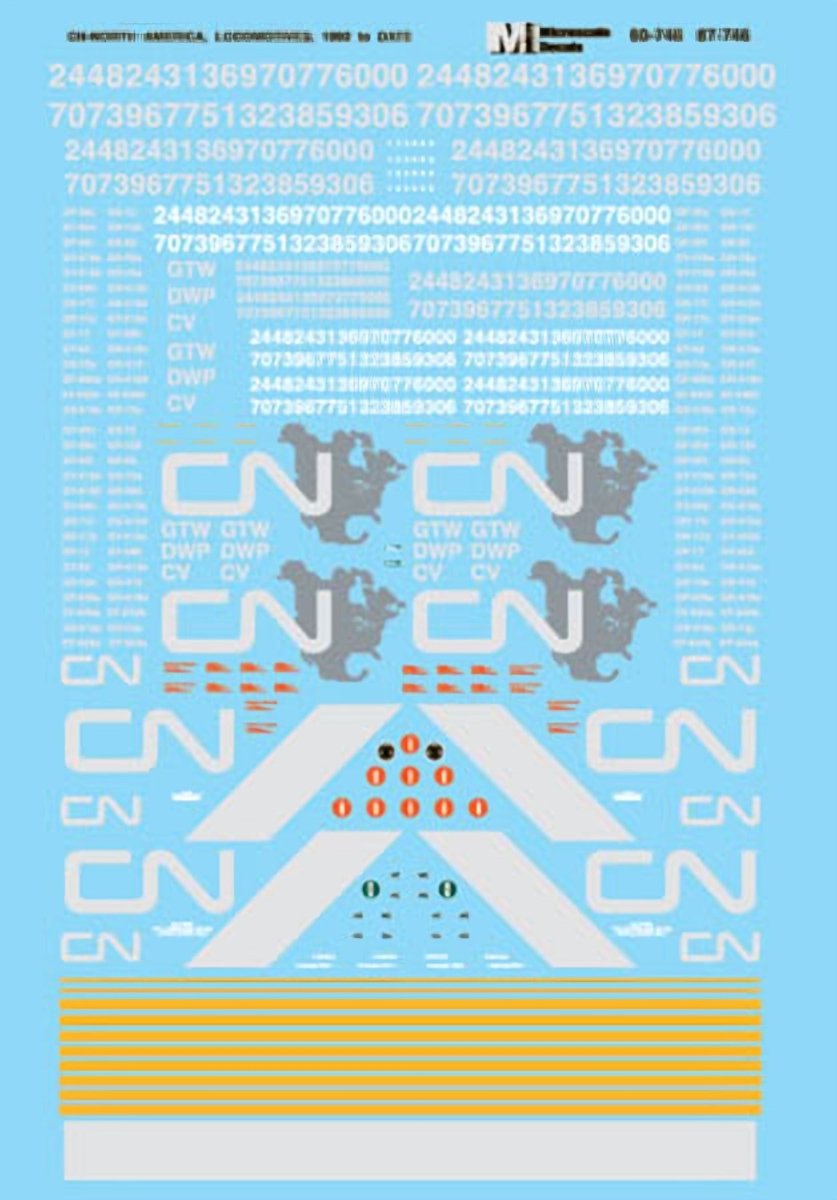 Microscale 87 - 746 HO Scale Canadian National Diesels - CN North America Scheme Map Logo (1992 - 1995) Waterslide Decals - Oakville Model Trains Depot