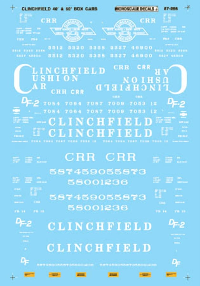 Microscale 87 - 966 HO Scale Clinchfield 40 foot & 50 foot Boxcars (1947 - 1970) Waterslide Decals - Oakville Model Trains Depot