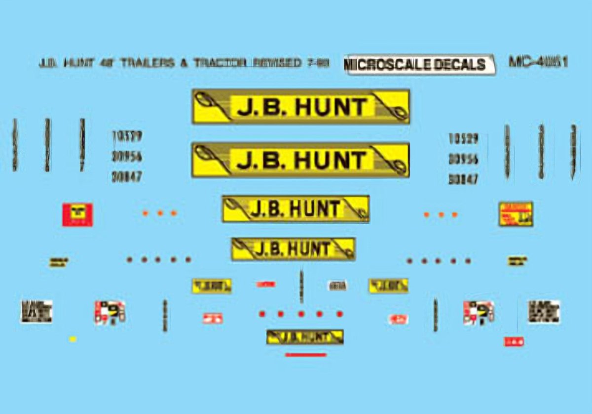 Microscale MC - 4051 HO Scale JB Hunt 45 & 48 foot Trailers (1990+) Waterslide Decals - Oakville Model Trains Depot