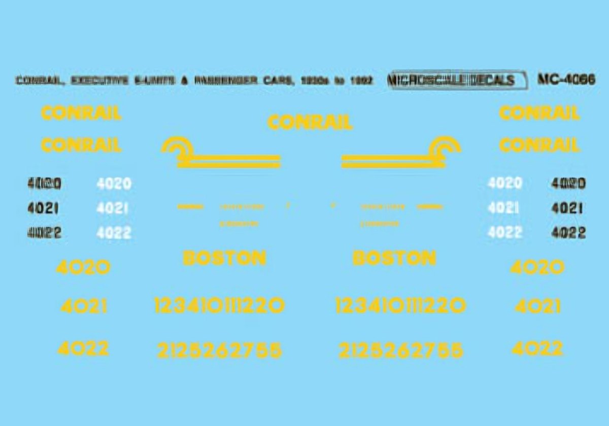 Microscale MC - 4066 HO Scale Conrail Executive E8 Diesel & Passenger Cars (1980 - 1992) Waterslide Decals - Oakville Model Trains Depot