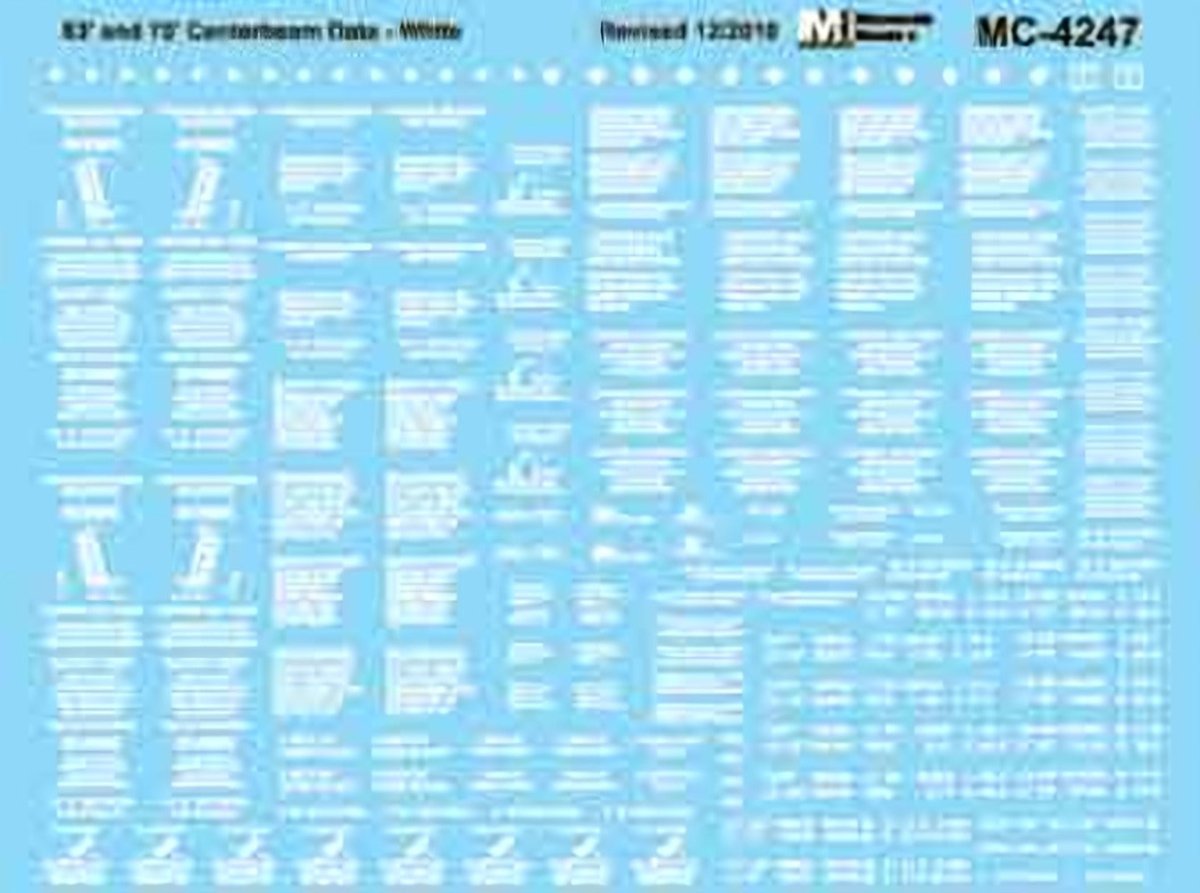 Microscale MC - 4247 HO Scale Flat Car Centerbeam Data - White Waterslide Decals - Oakville Model Trains Depot