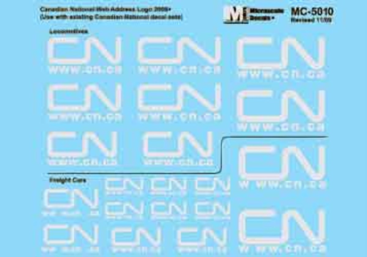 Microscale MC - 5010 HO Scale Canadian National Web Address - Grey (2000+) Waterslide Decals - Oakville Model Trains Depot