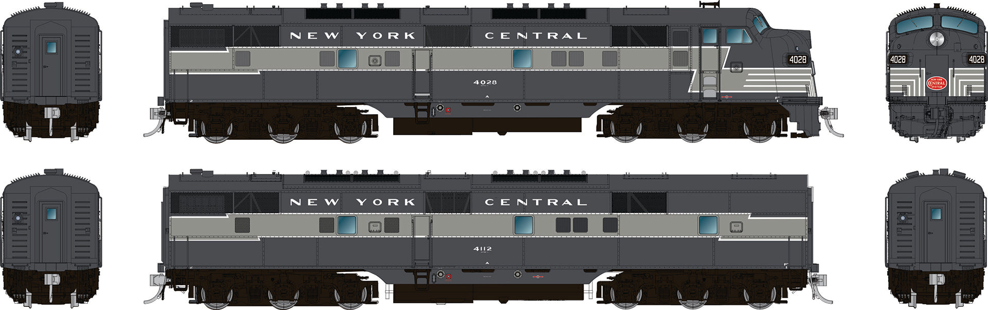 Rapido HO EMD E7A + E7B (DC/Silent): New York Central - Lightning Stripe: #4028 + #4112