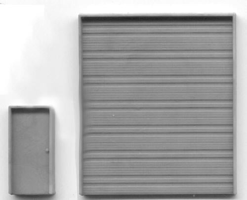 Grandt Line 5158 HO Scale Roll-Up Warehouse Doors 12'6" x 14'3" with 36" Steel Personnel Door - pkg(2 sets)