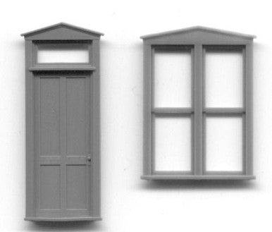 Grandt Line 5259 HO Scale Peaked Top (Triangle Pediment) Double Window and Door Set - pkg(2)