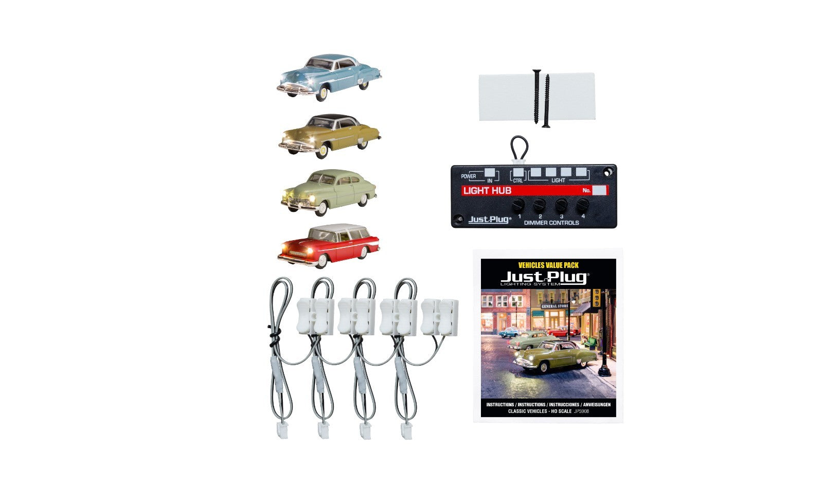 Woodland Scenics JP5908 HO Scale Classic Vehicles Value Pack Just Plug - New