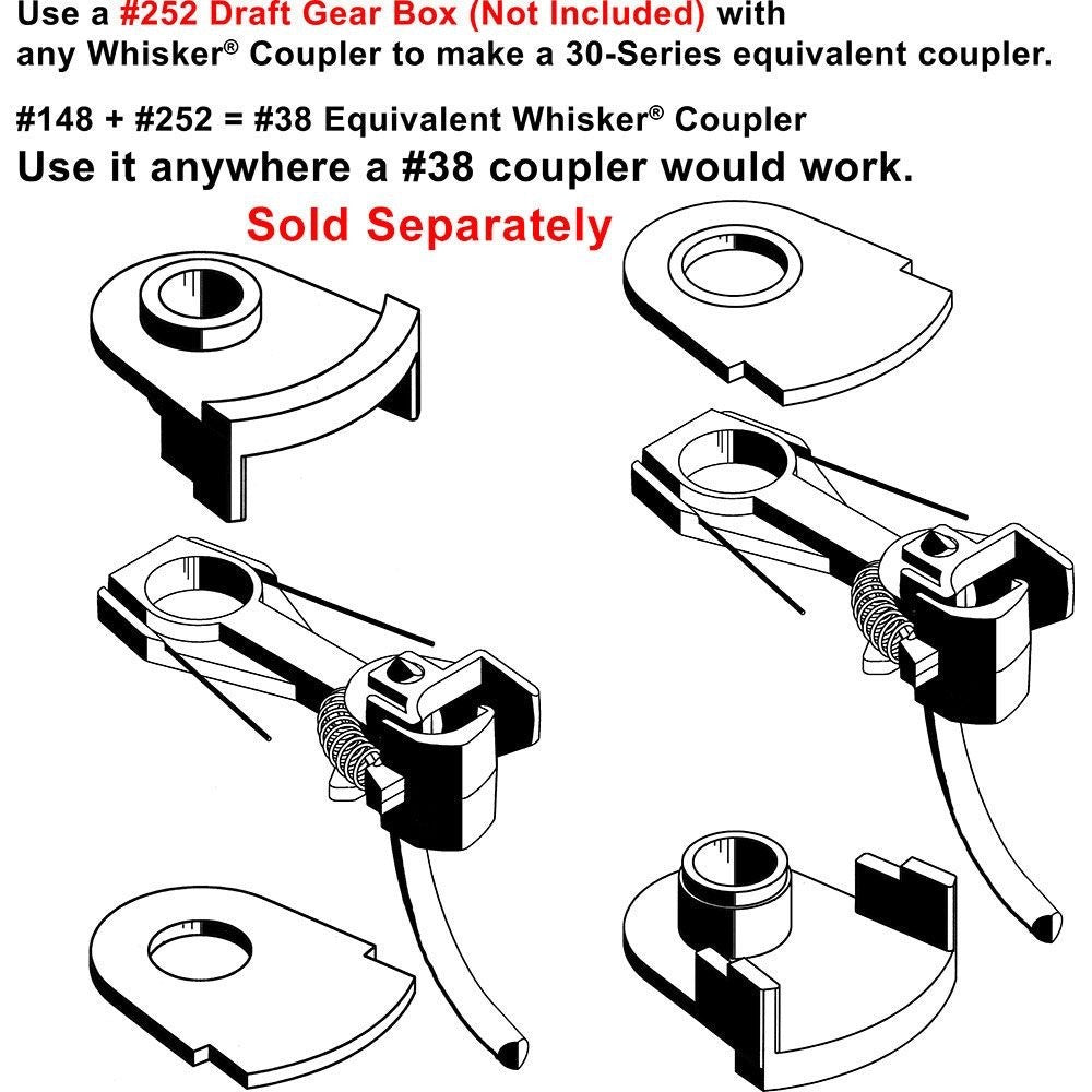 Kadee 141 HO Scale Whisker® Metal Couplers with Gearboxes - Long (25/64") Underset - Oakville Model Trains Depot