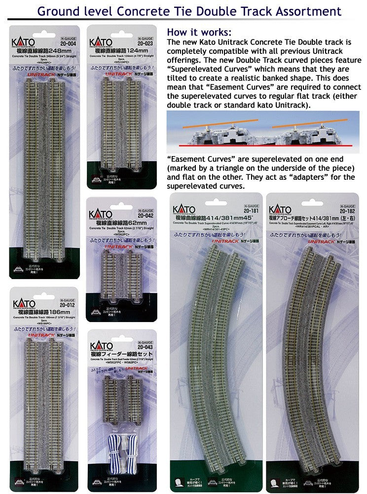 KATO 20-012 N Scale Concrete Tie Dbl Track 186mm (7 5/16")  Straight 2pcs