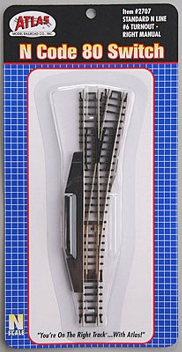 Atlas 2705 N Scale Code 80 #6 Right RH Nickel Silver Turnout w/Manual Switch