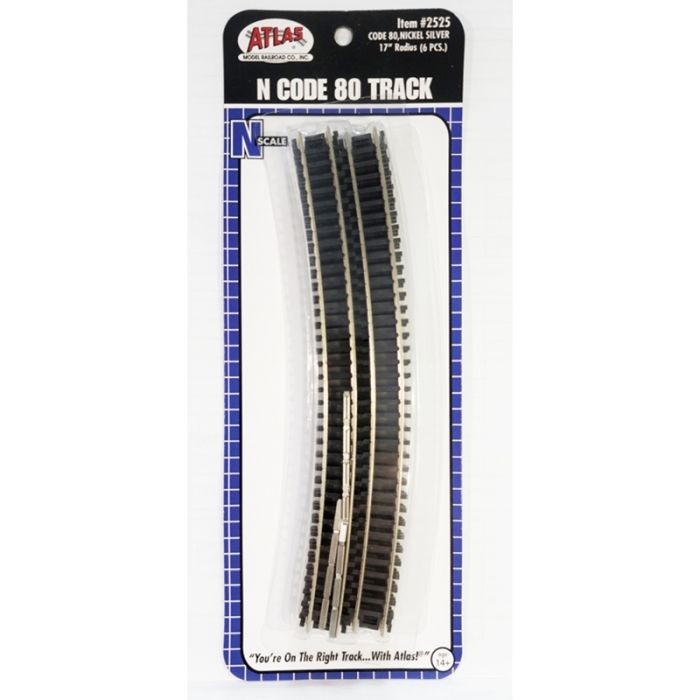 Atlas 2525 N Scale Code 80 17" Radius Curve Track - 6pcs