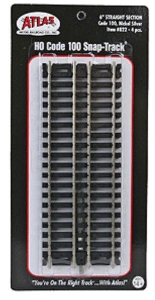 Atlas 822 HO Scale 6" Straight Snap-Track Nickel-Silver Rail - 4pcs