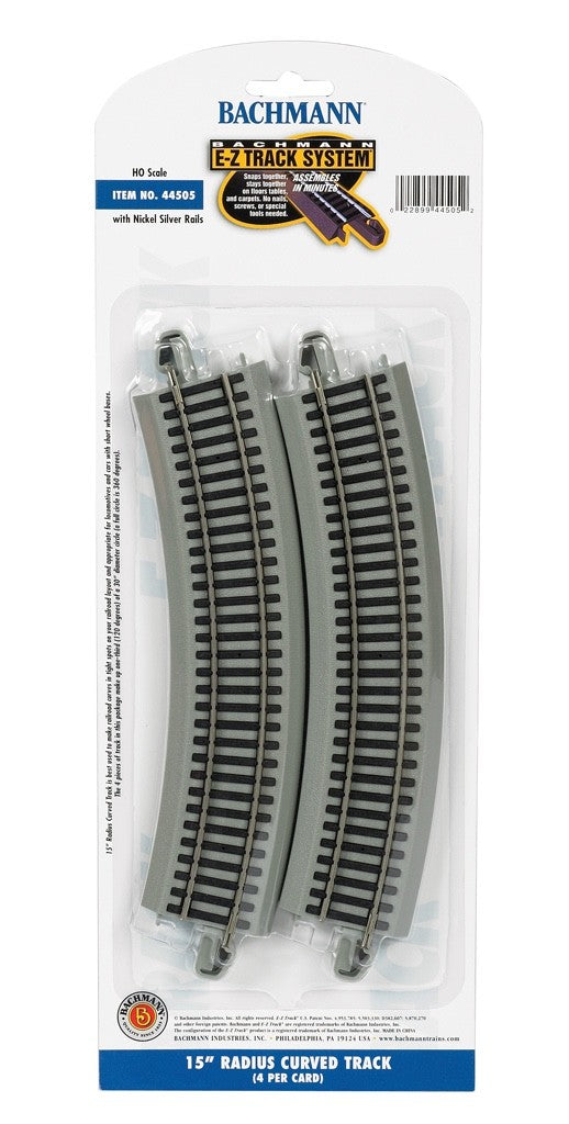 Bachmann 44505 HO Scale EZ-Track 15" Radius Curve Track - 4pcs