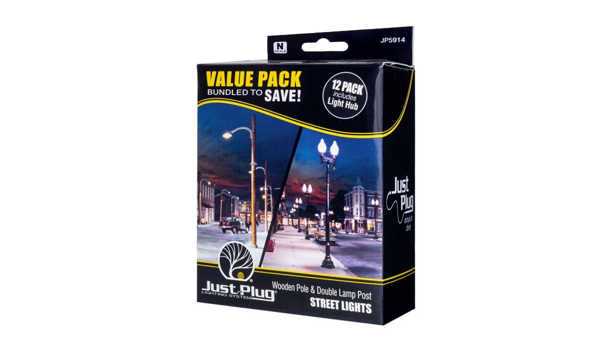 Woodland Scenics JP5914 N Scale Wooden Pole & Double Lamp Post Value Pack - New