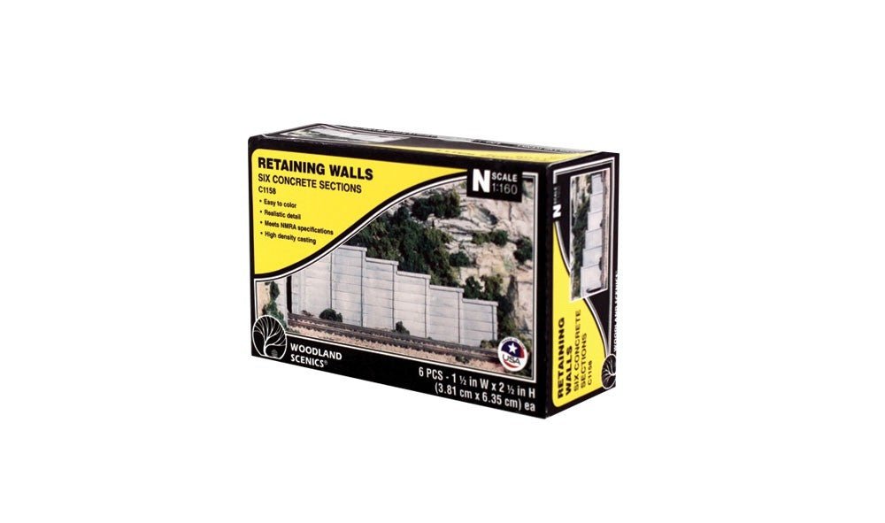Woodland Scenics 1158 N Scale Concrete Retaining Wall 6pcs - Oakville Model Trains Depot