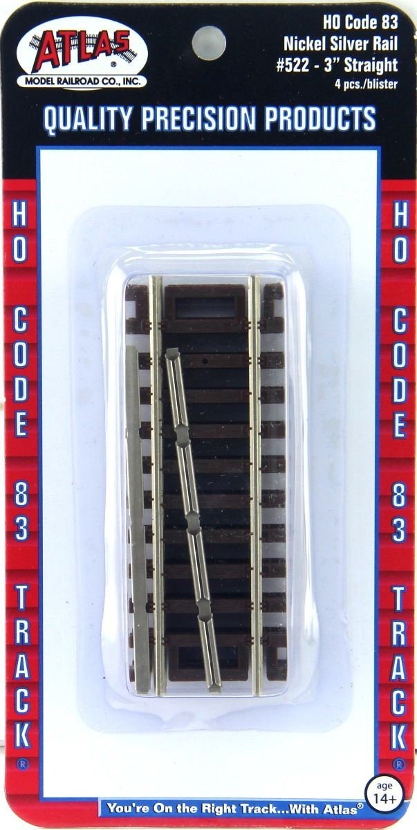 Atlas 522 HO Scale Code 83 3" Straight Track - 4pcs - Oakville Model Trains Depot
