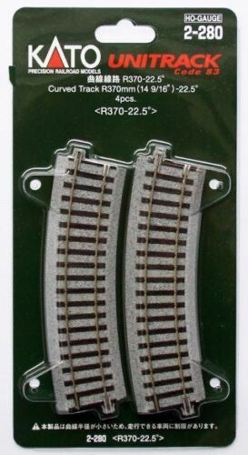 Kato 2-280 HO Unitrack 370mm 14-6/16" (22.5) Radius Curved Track - 4pcs