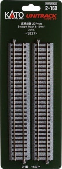 Kato 2-160 HO Scale UniTrack 227mm 8-15/16" Code 83 Straight Track - 2pcs