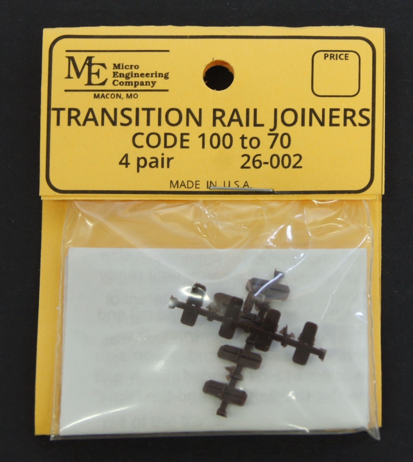 Micro Engineering 26-002 HO Scale Transition Rail Joiners Code 100 to 70 - 4pair