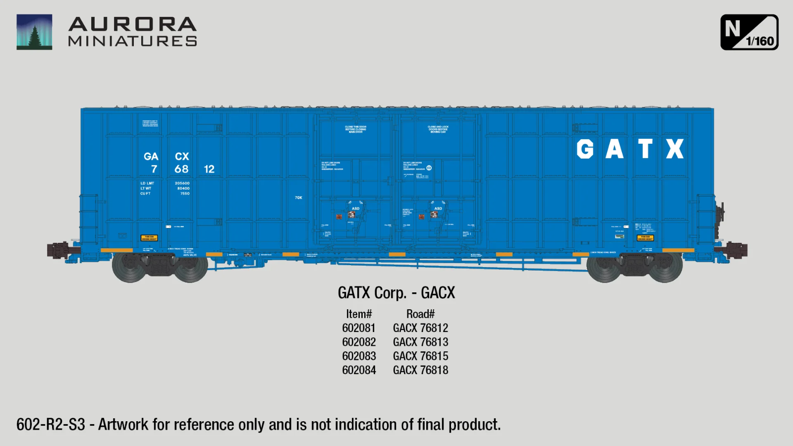 Aurora Miniatures 602082 N Greenbrier 7550 cf 60’ Plate F Boxcar #76813 - New