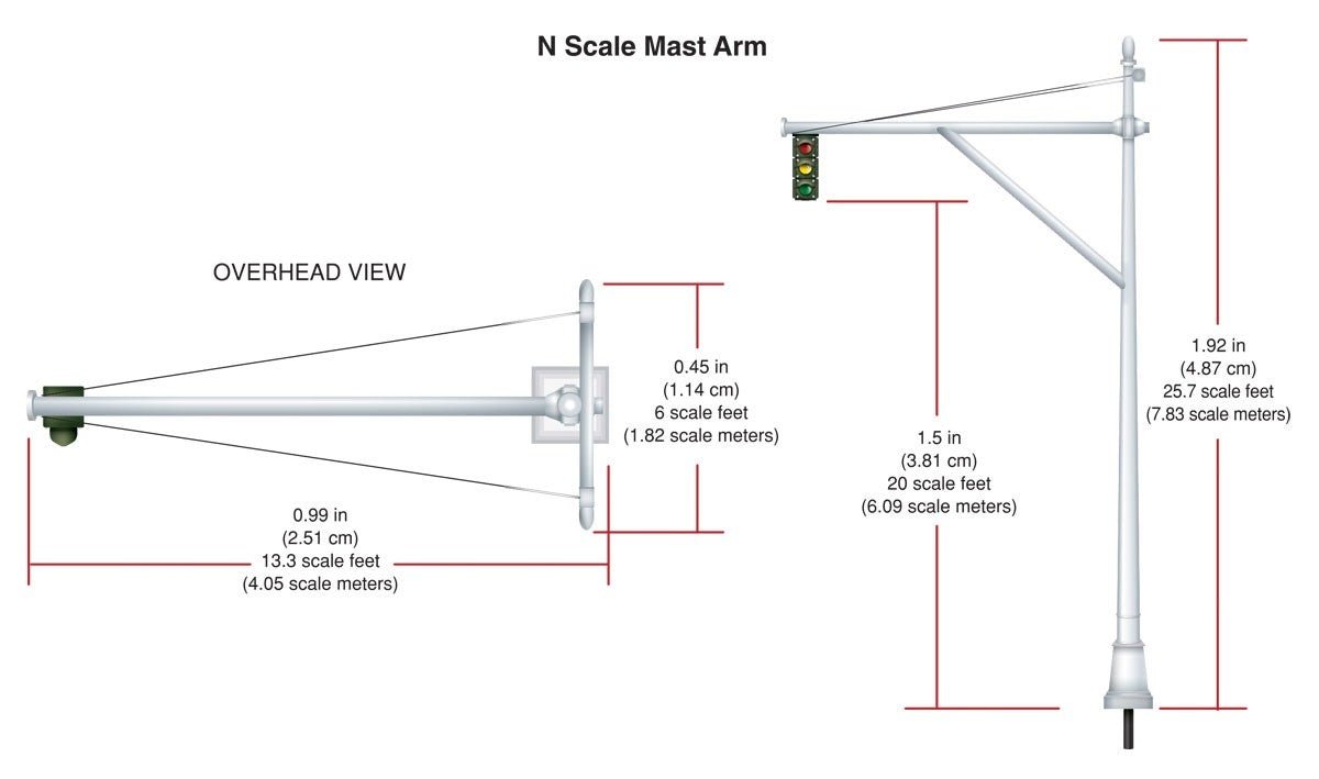 Woodland Scenics JP5637 N Scale Mast Arm Traffic Lights - 4pcs - Oakville Model Trains Depot