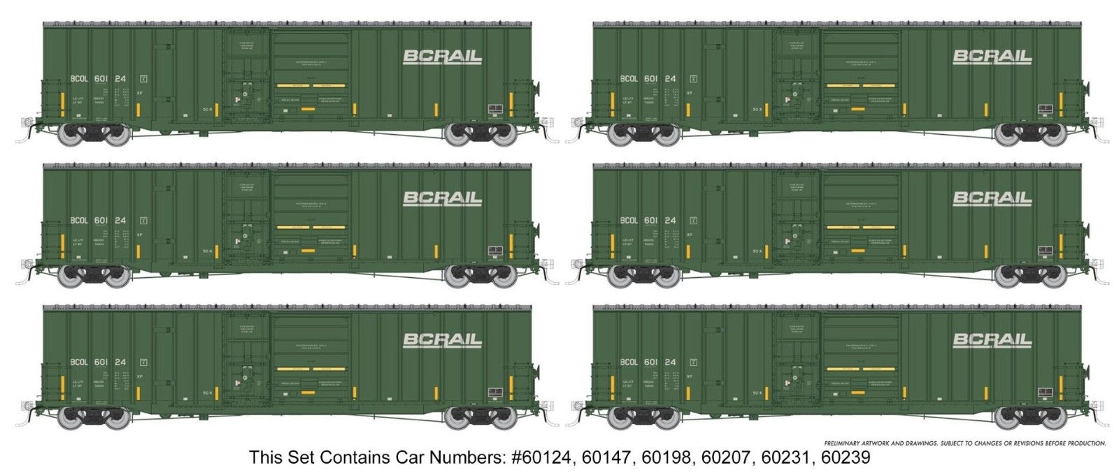 Rapido 191003 HO Trenton Works 6637cuft boxcar BC Rail faded 6-Pack #1 - New
