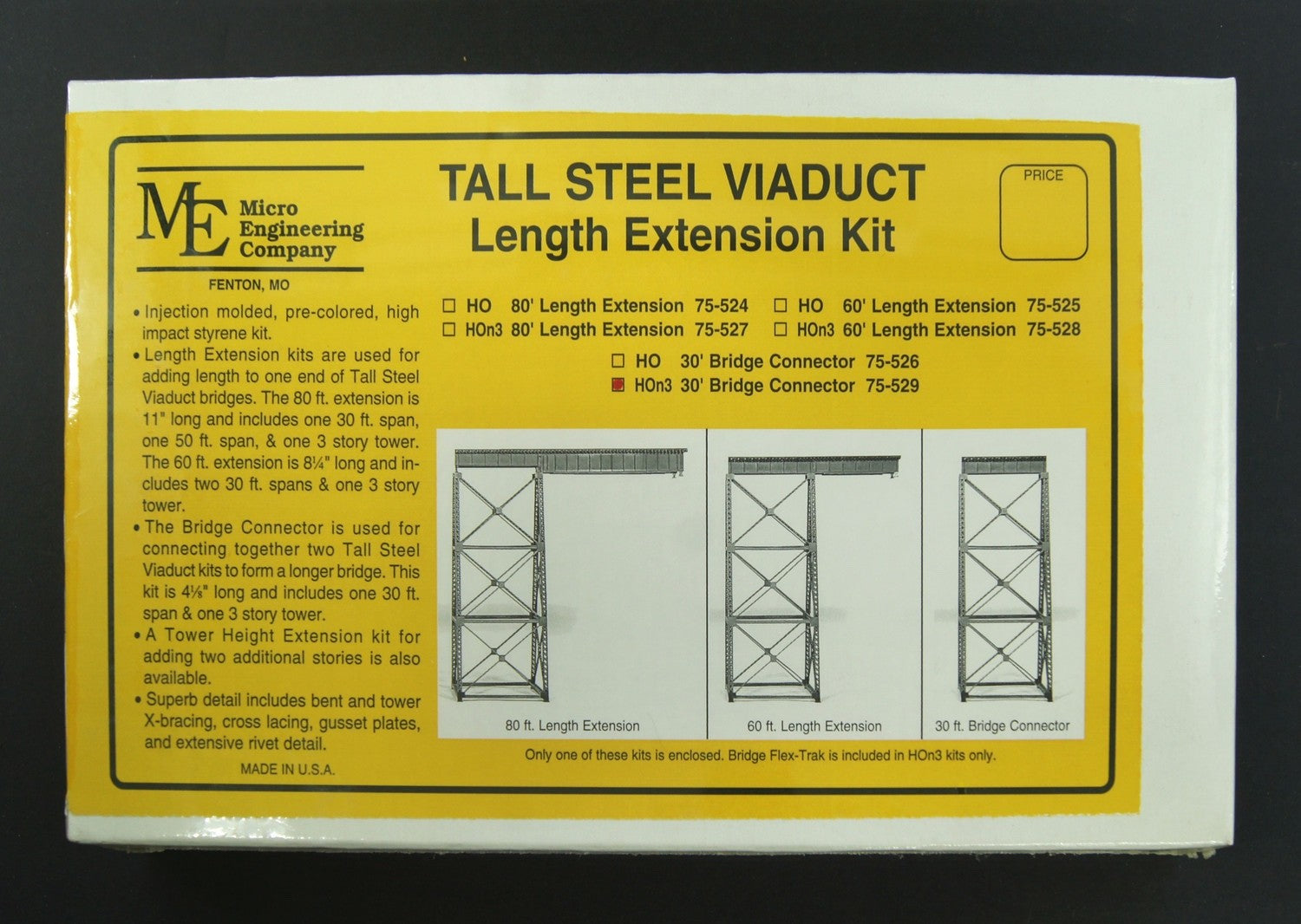 Micro Engineering 75-529 HOn3 Scale 30" Bridge Connector Tall Steel Viaduct Kit