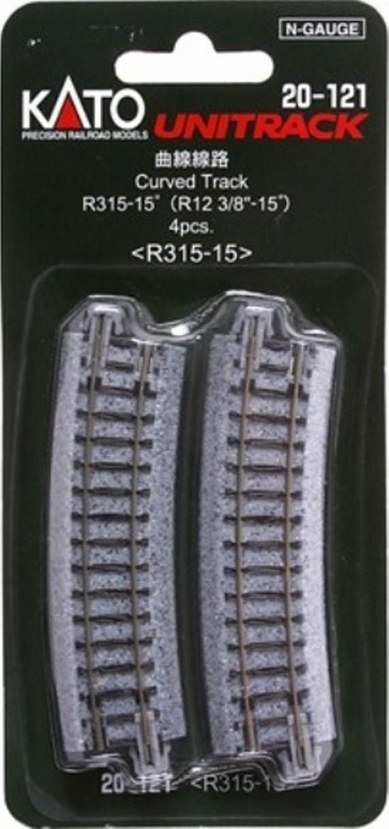 KATO 20 - 121 N Scale Unitrack R315mm (R12 - 3/8") 15° Curved Track - 4 - Pack - Oakville Model Trains Depot