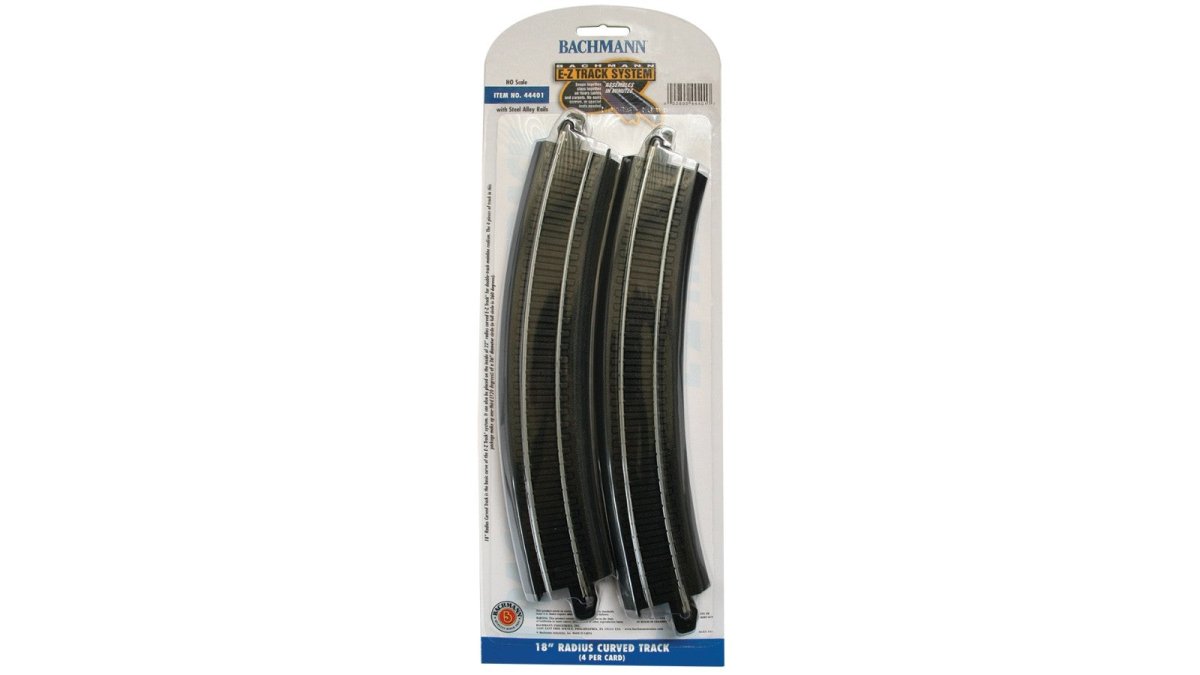 Bachmann 44401 HO Scale EZ- Steel Track 18" Radius Curve Track on Black Roadbed